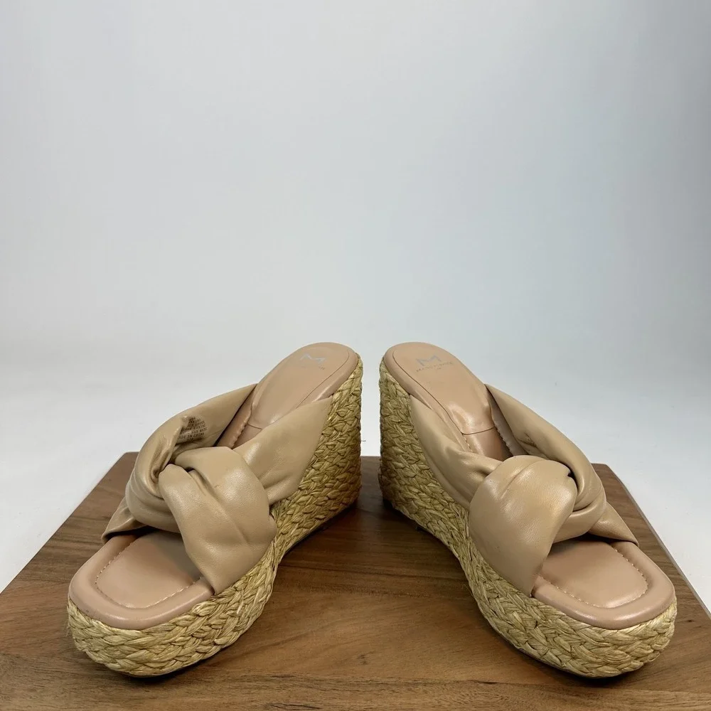 Womens Marc Fisher LTD Navina Slip On‎ Nude Leather Espadrille Wedges Size 10 M